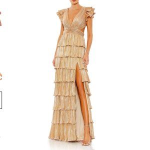 Mac Duggal Cutout Ruffle Tiered Gown Gold